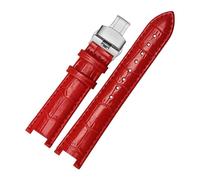 MENGKE Cowhide Leather Strap Concave Watchband 18 * 10mm 20 * 12mm Calfskin Bracelet Butterfly Buckle Compatible With Cartier PASHA W3108 Watchband(Red silver buckle,21x15mm)