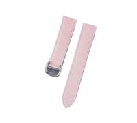 MENGKE Crocodile Leather Watch Strap Compatible With Tank London Solo Men Women Leather Watch Strap 16mm 17mm 18mm 19mm 20mm(Pink silver buckle,15)