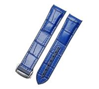 MENGKE Curved End Genuine Leather Silicone Watchband Compatible With O-mega S-eamaster 007 Wrist Waterproof Strap Bracelet With Folding Buckle Blue(Blue silver,20mm)