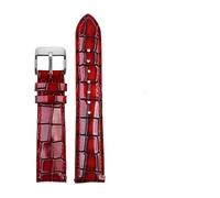 MENGKE Fashion Genuine Leather Men's Watchband Clear Personality Crocodile Texture Strap Bracelet Wrist Watch Band 18mm 20mm 22mm Blue(Red,20mm silver clasp)