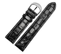 MENGKE Fashion Genuine Leather Men's Watchband Clear Personality Crocodile Texture Strap Bracelet Wrist Watch Band 18mm 20mm 22mm Blue(Black,22mm silver clasp)