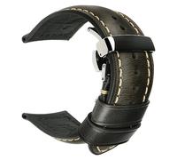 MENGKE Fashion Unisex Calf Leather Watch Strap 18mm 19mm 20mm 22mm 24mm 26mm Watch Band Oil Wax Leather Watchband Bracelet(Light Black S,24mm)