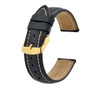MENGKE Geniune Leather Watch Strap 14mm 17mm 18mm 19mm 20mm 21mm 22mm 23mm 24mm Replacement Bracelet for Men Women Watchband(Black with Thread-G_15mm)