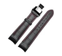 MENGKE Genuine Leather Bracelet Curved End Watch Strap Compatible With Citizen BL9002-37 05A BT0001-12E 01A Watch Band 20mm 21mm 22mm Watchband(Red black butterfly,20mm)