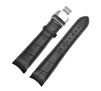 MENGKE Genuine Leather Bracelet Curved End Watch Strap Compatible With Citizen BL9002-37 05A BT0001-12E 01A Watch Band 20mm 21mm 22mm Watchband(Black silver butter,22mm)