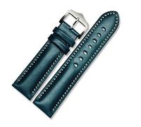 MENGKE Genuine Leather Bracelet Handmade Watchband 18 20mm 22mm Watch Band Green Blue Color Wrist Watch Strap(Blue silver buckle,21mm)