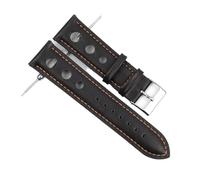 MENGKE Genuine Leather Handmade Vintage Wrist Band Watch Strap Belt 18mm 20mm 22mm Men Watchband Hollow Breathable Black Watchstrap(Black-Orange Wire,20mm)