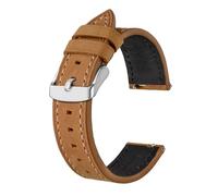 MENGKE Genuine Leather Strap 18mm 19mm 20mm 21mm 22mm,Quick Release,Calfskin Watch Strap,Watch Accessories For Men And Women(Tan - Silver,22mm)