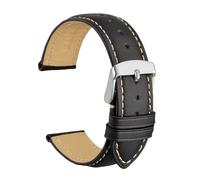 MENGKE Genuine Leather Watch Strap 14mm 16mm 18mm 19mm 20mm 21mm 22mm 23mm 24mm Replacement Bands Bracelet For Men Women(Black-Silver-B,22mm)