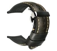 MENGKE Handmade Genuine Leather Watchbands 18mm 20mm 22mm 24mm Universal Butterfly Buckle Watch Strap(Light Black S,26mm)