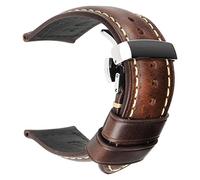 MENGKE Handmade Genuine Leather Watchbands 18mm 20mm 22mm 24mm Universal Butterfly Buckle Watch Strap(Dark Brown S,26mm)