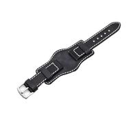 MENGKE Leather Bund Strap Men's Watch Band 20mm 22mm 24mm Leather Cuff Watch Bracelet Yellow Blue Black Green Red Color Watch Strap(Black,24mm)