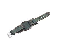 MENGKE Leather Bund Strap Men's Watch Band 20mm 22mm 24mm Leather Cuff Watch Bracelet Yellow Blue Black Green Red Color Watch Strap(Green,20mm)