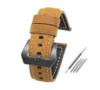 MENGKE Leather Straps Compatible With Panerai Watch Accessories Men's Strap 20mm 22mm 24mm Watch Bands Cowhide Replacement Bracelet(Brown-Black Buckle,20mm)