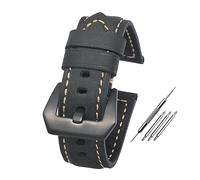 MENGKE Leather Straps Compatible With Panerai Watch Accessories Men's Strap 20mm 22mm 24mm Watch Bands Cowhide Replacement Bracelet(Blue-Black Buckle,24mm)