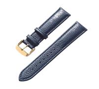 MENGKE Litchi Pattern Soft Leather Leather Strap Men's Ladies 16mm18mm20mm22mm Watch Band Accessories(Royal blue gold,14mm)