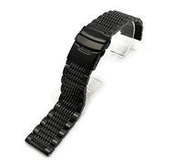 MENGKE Luxury 22/20/24mm Solid Milan Link Stainless Steel Watch Band Folding Clasp Safety Watches Strap Bracelet Replacement(Black,22mm)