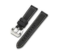 MENGKE Modern Genuine Leather Watch Band Strap 20mm 22mm 24mm Black Brown Red Men Bracelet Watchbands Blet Accessories Steel Buckle(Black,20mm)