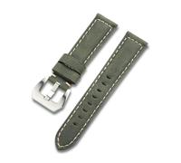 MENGKE Modern Genuine Leather Watch Band Strap 20mm 22mm 24mm Black Brown Red Men Bracelet Watchbands Blet Accessories Steel Buckle(Dark green,20mm)