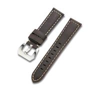 MENGKE Modern Genuine Leather Watch Band Strap 20mm 22mm 24mm Black Brown Red Men Bracelet Watchbands Blet Accessories Steel Buckle(Dark brown,24mm)