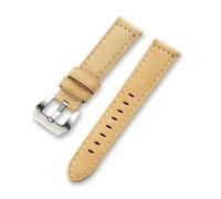 MENGKE Modern Genuine Leather Watch Band Strap 20mm 22mm 24mm Black Brown Red Men Bracelet Watchbands Blet Accessories Steel Buckle(Khaki,24mm)