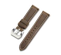 MENGKE Modern Genuine Leather Watch Band Strap 20mm 22mm 24mm Black Brown Red Men Bracelet Watchbands Blet Accessories Steel Buckle(Brown,24mm)
