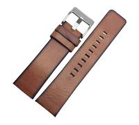 MENGKE Quality Genuine Retro Genuine Leather Watchband Men Compatible With DZ4343 DZ4323 DZ7406 Watch Strap Vintage Italian Leather 22mm 24mm 26mm(Brown-silver,26mm)