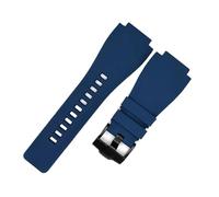 MENGKE Soft Rubber Watch Strap Compatible With Bell &Ross BR-01 BR-03 Series Black Convex Mouth 24x35mm Pin Buckle Watch Band Replacement Wristband(Blue,24X35MM_SILVER BUCKLE)