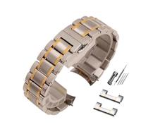 MENGKE Stainless Steel WatchbandCurved End Metal Wristwatches Band 14mm 15mm 16mm 17mm 18mm 19mm 20mm 21mm 22mm 23mm 24mm Watch Strap(Gold Stripe,17mm)