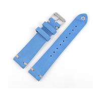 MENGKE Suede Leather Watchband Strap 18mm 19mm 20mm 22mm Quick Release Watch Strap Belt Handmade Stitched Retro Accessories(Light blue,18mm silver buckle)