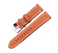 MENGKE Vintage Genuine Leather Watchbands 7 Colors Belt 18mm 20mm 22mm 24mm Women Men Cowhide Watch Band Strap Accessories(Yellow Brown Silver,24mm)
