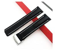 MENGKE Watch Band Compatible with Breitling SUPEROCEAN Avenger NAVITIMER Genuine Real Leather Men Watch Strap Watch Accessories Watch Bracelet Belt(Black-Silver Buckle1_20mm with Logo)