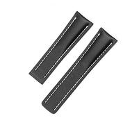 MENGKE Watch Band Compatible with Breitling SUPEROCEAN Avenger NAVITIMER Genuine Real Leather Men Watch Strap Watch Accessories Watch Bracelet Belt(Black Band1_20mm with Logo)