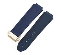MENGKE Watch Bracelet Compatible with HUBLOT Big Bang Classic Fusion Folding Buckle Silicone Rubber Watch Strap Watch Accessories Watch Band Chain(Blue-Gold Clasp_23mm)