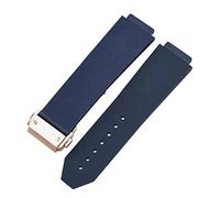 MENGKE Watch Bracelet Compatible with HUBLOT Big Bang Classic Fusion Folding Buckle Silicone Rubber Watch Strap Watch Accessories Watch Band Chain(Blue-Rosegold Clasp_19mm)