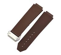 MENGKE Watch Bracelet Compatible with HUBLOT Big Bang Classic Fusion Folding Buckle Silicone Rubber Watch Strap Watch Accessories Watch Band Chain(Brown-Silver Clasp_23mm)