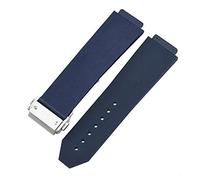 MENGKE Watch Bracelet Compatible with HUBLOT Big Bang Classic Fusion Folding Buckle Silicone Rubber Watch Strap Watch Accessories Watch Band Chain(Blue-Silver Clasp_19mm)