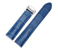 MENGKE Watchband Genuine Leather Watch Strap 18/20/22mm Bracelet Compatible With Men/Woman Replace Watchbands Compatible With Tank Solo(Blue Silver,18mm)