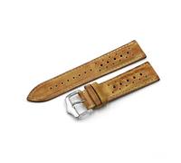 MENGKEG 18mm 20mm 22mm 24mm Handmade Genuine Leather Watch Strap Vintage Black Blue Brown Green Watchbands Men's Watch Band(Yellow,22mm)