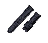 MENGKEG 22mm 24mm 26mm Italy Leather Watchband Compatible With Panerai Strap Watch Band With Tang Buckle PAM441/111/386 Accessories(Blk Blk line,24mm PAM,Rose Buckle)