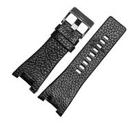 MENGKEG 32mm Genuine Leather Watchband Compatible With Diesel Watch Strap For DZ1216 DZ1273 DZ4246 DZ4247 DZ287 Soft Breathable Wrist Band Bracelet(BlackA black buckle)