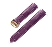 MENGKEG Compatible With Blue Balloon Leather Watch With Men's And Women's Calfskin Raised Folding Strap Large, Medium And Small(Purple Gold Buckle,22X14mm)