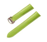 MENGKEG Compatible With Cartier Tank Litchi Grain Soft Leather Leather Strap Men's Ladies Folding Buckle Watch Accessories(Apple green rose,16mm)