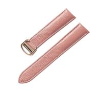 MENGKEG Compatible With Cartier Tank Litchi Grain Soft Leather Leather Strap Men's Ladies Folding Buckle Watch Accessories(Lotus root roses,16mm)