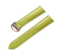 MENGKEG Compatible With Cartier Tank Litchi Grain Soft Leather Leather Strap Men's Ladies Folding Buckle Watch Accessories(Light green rose,19mm)