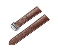 MENGKEG Compatible With Cartier Tank Litchi Grain Soft Leather Leather Strap Men's Ladies Folding Buckle Watch Accessories(Dark brown,13mm)