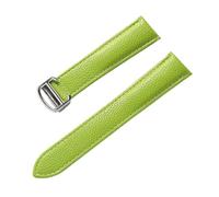 MENGKEG Compatible With Cartier Tank Litchi Grain Soft Leather Leather Strap Men's Ladies Folding Buckle Watch Accessories(Apple green,15mm)