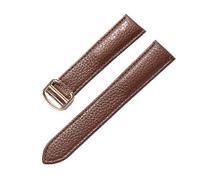 MENGKEG Compatible With Cartier Tank Litchi Grain Soft Leather Leather Strap Men's Ladies Folding Buckle Watch Accessories(Dark brown rose,13mm)