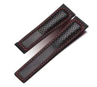 MENGKEG Frosted Genuine Leather Watch Strap Compatible With Tag Heuer Carrera Diving Monaco F1 Series Breathable Watch Chain 22mm Men Watchband(Black red-No buckle)