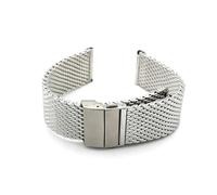 MENGKEG Milanese Band Compatible With Watch Strap 20mm 22mm Double Press Folding Buckle Milan Mesh Belt Metal Watch Wristband Black Silver Bracelet(Silver,22mm)